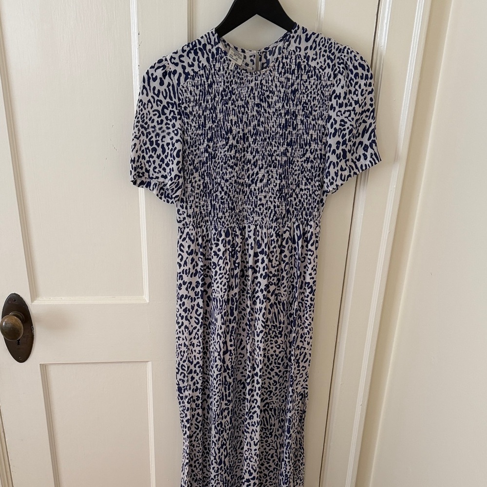 Smocked Blue and White Leopard Maxi Dress - Baum Und Pferdgarten